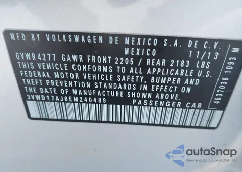 2014 Volkswagen Jetta 1.8T Se из США, поврежденный, VIN 3VWD17AJ6EM240489